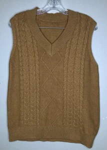 Chaleco Tejido Tejido Grande Amarillo Ocre Mostaza Sin Mangas Pullover Cuello en V Elastizado - Imagen 1 de 3