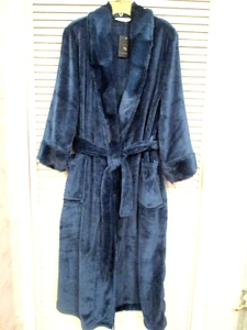 N.NATORI LONG WRAP ROBE FAUX FUR CYPRESS BLUE OMBRE STRIPES SIZE M NEW - Picture 1 of 12