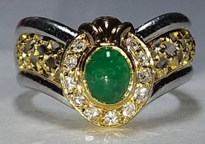 Solid heavy platinum & 18k gold 0.91 carat natural emerald diamond ring 8.76 grm - Picture 1 of 23