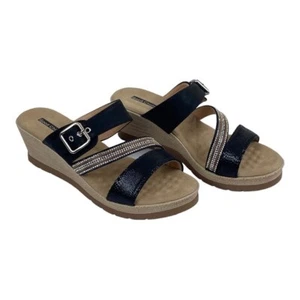 Good Choice Sandals Wedge Women's Size 9 Monika Black Faux Leather Shoes - Picture 1 of 12