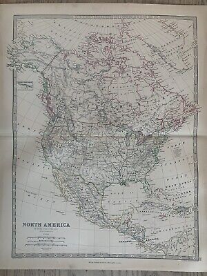 1874 North America Original Hand Coloured Antique Map By Johnston • 19.99£