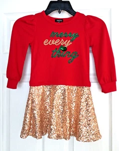 Zunie Dress girls, holiday, sequin size 4 New  "merry every thing" - Picture 1 of 9