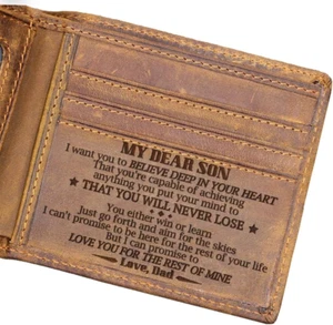 Leather RFID Bifold Wallet for Men - Unique Father & Son Gifts for Christmas, Bi - Picture 1 of 12