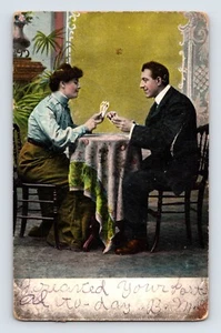 Postcard Valentine's Day Sweethearts Playing Cards Gin Rummy Hearts 1906 Posted - Picture 1 of 2