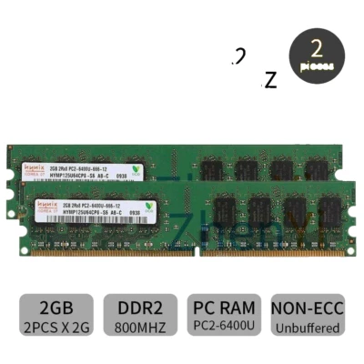 KIT 2  MODULI MEMORIA RAM HYNIX 2 X 2 GB (4 GB) DDR2 800 MHz - DIMM DESKTOP - Immagine 1 di 4