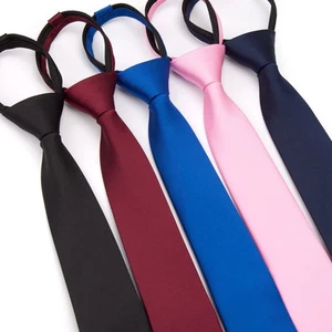 Zipper Necktie for Men Solid 6cm Slim Tie with Bowtie Handkerchief Shirt Set - Picture 1 of 17