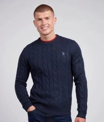 U.S. Polo Assn. Mens Cable Knit Crew Neck Polo Shirt Dark Sapphire Navy Size XL - Image 1 of 4