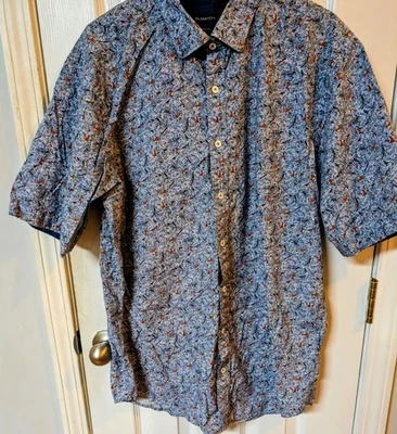 Bugatchi Cotton Men's Xl Shirt Classic Fit Short Sleeve Button Up Bird Print - Image 1 of 4