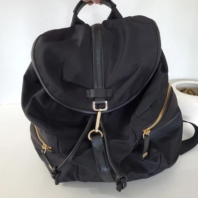 CALVIN KLEIN Black Nylon TALIA Backpack Handbag Gold Hardware Dressy Zip Pockets - Image 1 of 4