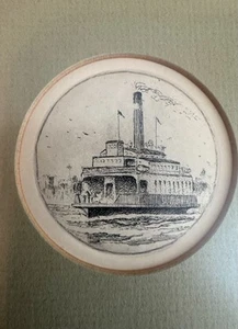 Vintage Framed Miniature Sketched Art Signed MILLARD Nautical Steamboat Artwork - Picture 1 of 10