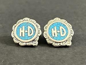 Silver Harley Davidson HD / Turquoise Earrings - Picture 1 of 5