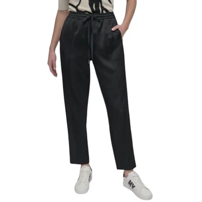 Pantalones de pierna DKNY para mujer de tiro alto con cordón a rayas en negro Foto 1 de 2