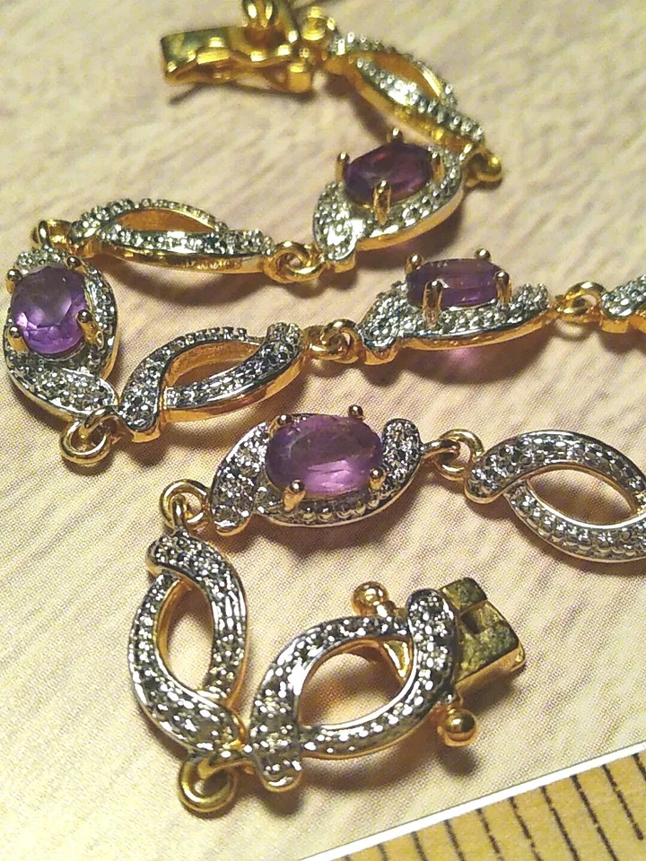 PRIME ART JEWELS PAJ BB Pulsera Tono Dorado con Amatista Piedras Semipreciosas! Foto 1 de 4