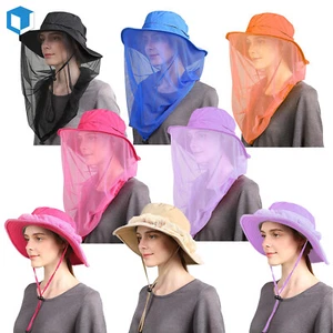 Women Mosquito Insect Nets Hats Head Face Protection Boonie Sun Cap Hidden Mesh - Picture 1 of 13