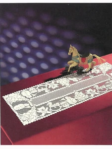 Lace Table Runner Snowman Design 16 x 40 in. White Flocked Lace - Picture 1 of 4