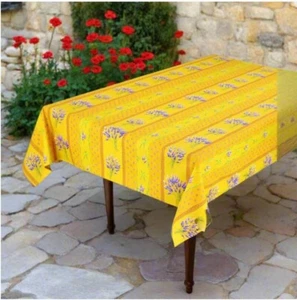 LE CLUNY, LAVENDER YELLOW FRENCH PROVENCE COATED COTTON TABLECLOTH, 60" X 96" - Picture 1 of 2