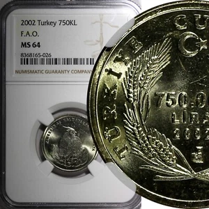 TURKEY Copper-Nickel 2002 750000 Lira FAO NGC MS64  KM# 1162 (026) - Picture 1 of 5