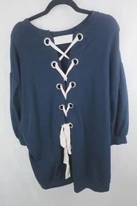 Project Runway M Navy Weiß Sweatshirt Schnürung Rücken Pullover Damen Freizeit Oberteil - Bild 1 von 6