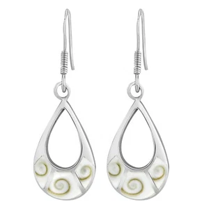 Pendientes colgantes informales de plata esterlina con incrustación de cáscara de lágrima abierta Shiva - Imagen 1 de 5