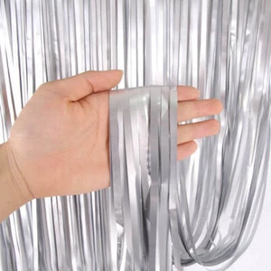 Matte Finish Silver Foil Fringe Curtain Christmas Birthday Hen Party Backdrops - Picture 1 of 1