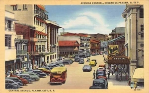 Postal FX: Avenida Central, Ciudad de Panamá, PANAMÁ, años 40, sin publicar, lino - Imagen 1 de 2