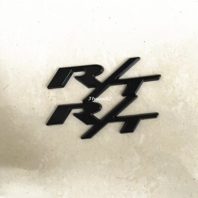 2x For RT Emblems R/T Car Body Side Badge Full Black Car Decoration Nameplates - Image 1 of 3