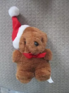 MANLEY 5" Brown Teddy Bear Mini Christmas Santa Hat Cap Plush Stuffed Stocking - Picture 1 of 1