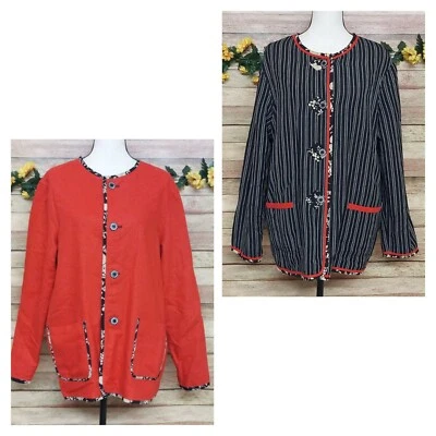 Vintage LINEN Blend Jacket KOOS OF COURSE Reversible L Button Front Long Sleeve - Image 1 of 4