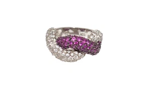 CL 925 Sterling Silver Purple Gemstone & Cubic Zirconia Twisted Ring Size 4.5 - Picture 1 of 5