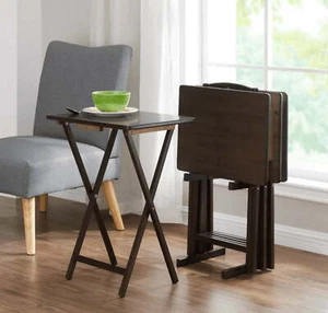 5-Pcs Folding TV Tray Table Set Coffee Side Table 4 table & 1 rack stand - Picture 1 of 5