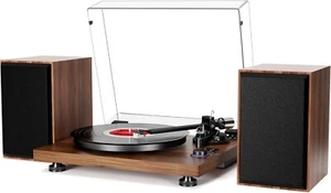Bluetooth Record Player Wireless Turntable HiFi System Wooden Bluetooth . - Picture 1 of 8