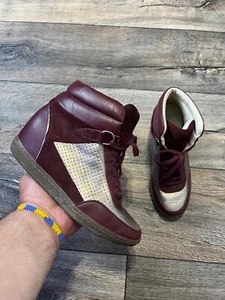 Sandro Bobby Sneakers Burgundy Leather Womens High Top Isabel Marant Style US7,5 - Picture 1 of 10