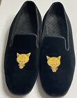 Brooks Brothers Slippers Embroidered Peal & Co England Black Velvet Mens 9.5