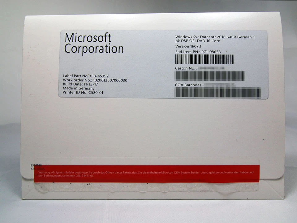 Windows 2016 Server Datacenter Edition, deutsch f.bis zu 16 Kerne, Systembuilder - Bild 1 von 1