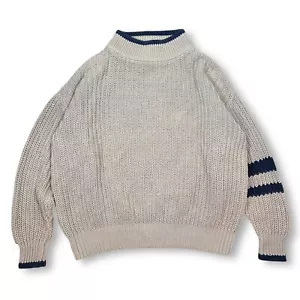 Vintage GAP Striped Sleeve Mock Neck Chunky Knit Sweater Pullover Casual Size S - Picture 1 of 10