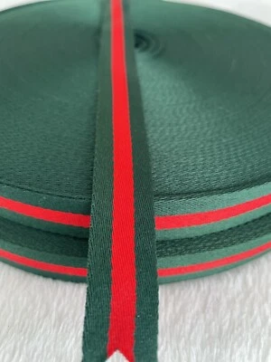 2 Yards 5/8” Twill Ribbon Red/Green Stripe - Image 1 of 4