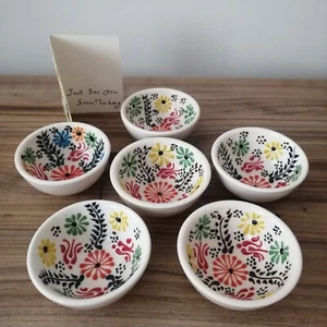 6x Handmade Turkish Ceramic Bowl Set, Floral Patterned Bowls, Small Serving Bowl - Picture 1 of 9