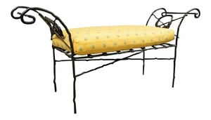 Wrought Iron Cushioned Bench With Laurel Wreath Motif - Picture 1 of 6