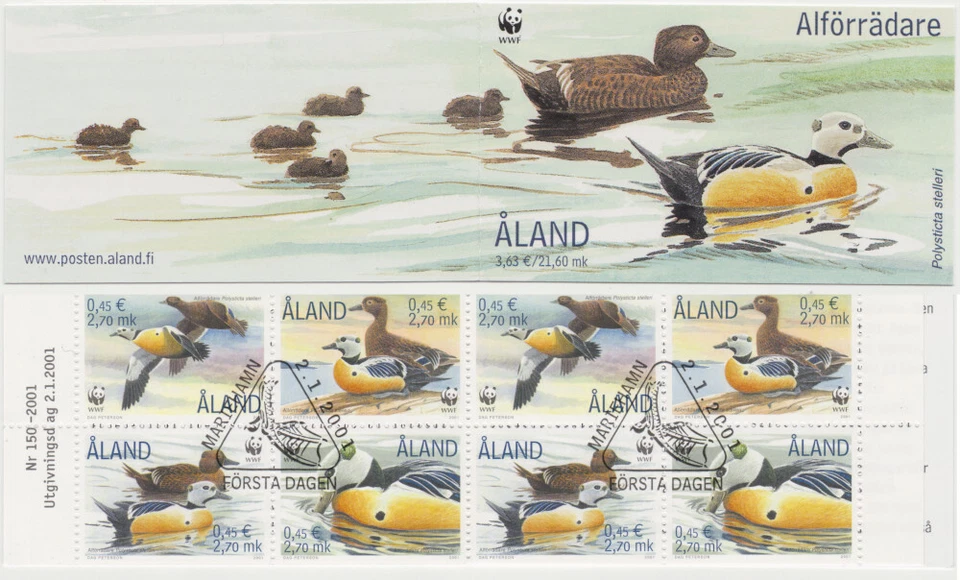Aland 2001, WWF, Steller's Eider,Booklet, Mint, FD cancelled - Image 1 of 1
