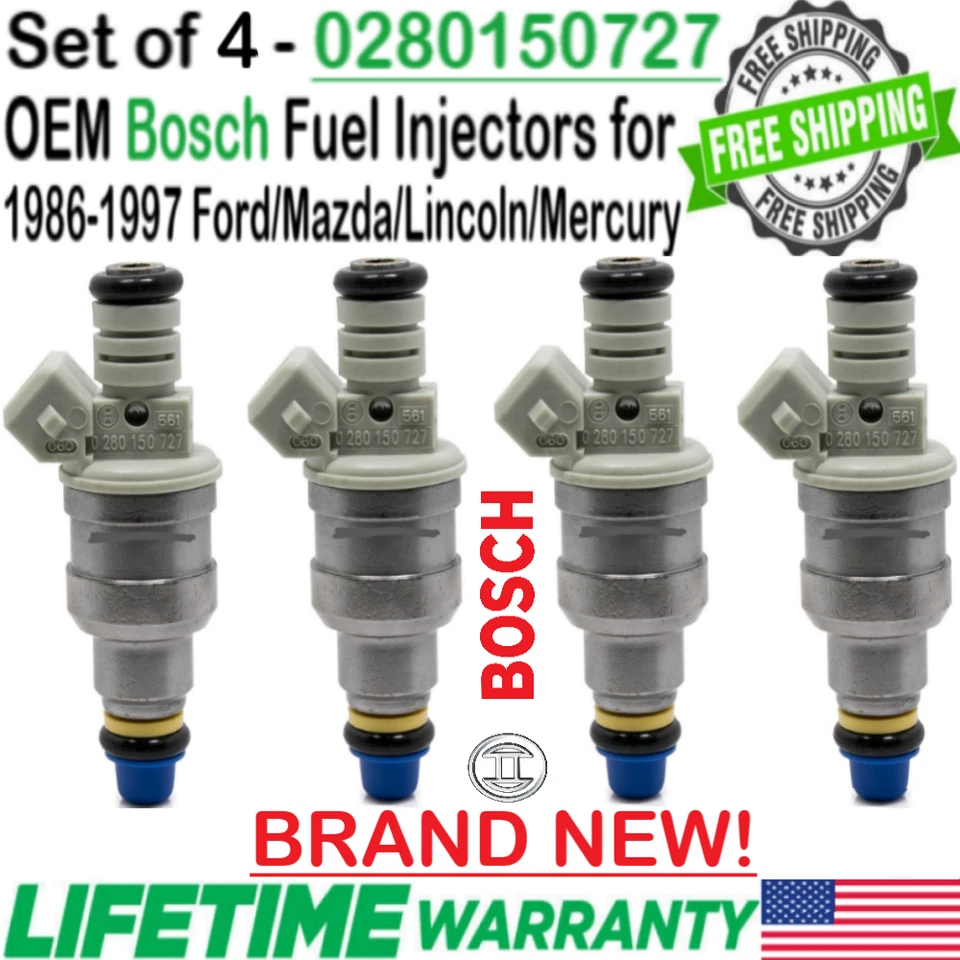 Brand New 4 Units Bosch Genuine Fuel Injectors for 1991, 1995 Ford F-150 4.9L V8 - Image 1 of 4