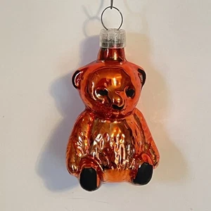 Vtg Glass Teddy Bear Christmas Ornament Metallic Orange 2 1/4" Austria - Picture 1 of 7