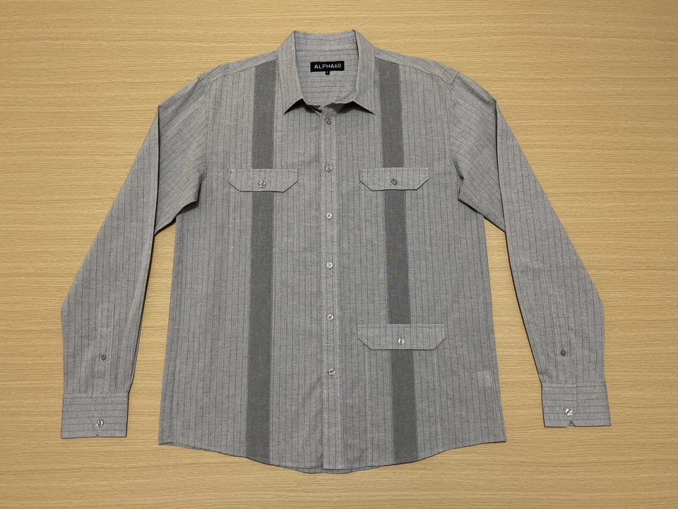 Alpha 60 Mens Shirt Size Large Front Button Long Sleeves Polo Casual w/ Pockets - image 1 of 4