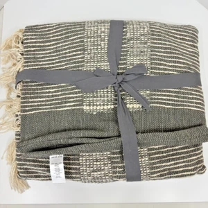 West Elm Throw Blanket Tufted Lines 50X60 Handwoven 100% Cotton Gray White - Picture 1 of 6
