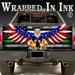 American Flag Eagle Green Line American Flag Tailgate Ranger Border Truck Wrap - Picture 1 of 2