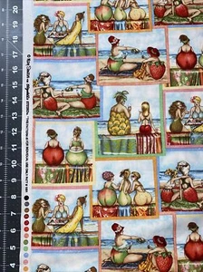 Elizabeth's Studio Fruit Ladies Mary Stewart 1/2 Yard Cotton Fabric - New - Picture 1 of 4
