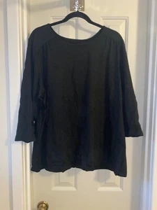 DENIM & CO Essentials Jersey Shoulder Detail 3/4 Sleeve Top BLACK 2X - Picture 1 of 2