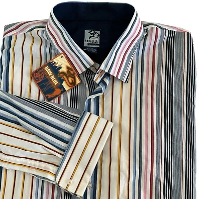 Raw Blue Nu Realms Men's Multi Colored Striped Button Dress Shirt Size 3XL  - Image 1 of 4