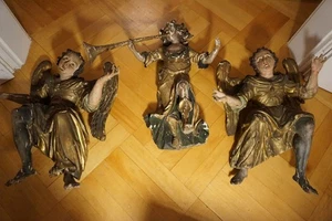 Alte Kirche Holz Barock Heiligen Figur Engel Posaunenengel geschnitzt  17./18.Jh - Bild 1 von 1