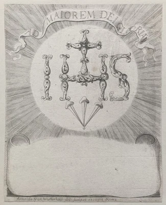 Ad maiorem Dei gloriam IHS van Westerhout Christusmonogramm Societatis Jesu 1748 - Bild 1 von 4