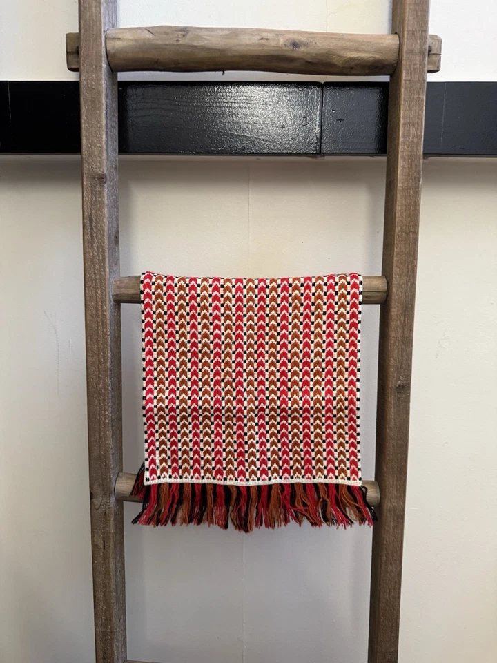 Vintage Mod 60s/70s  11x24" Knit Geometric Table Runner Folk Art Chevron Fringe - Image 1 of 4